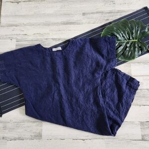 Love And Confuse Olivia Linen Midi Dress Navy Blue Size Medium